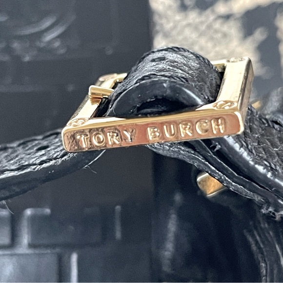 Tory Burch Black and Gold Snakeskin Wedges - Picture 7 of 8